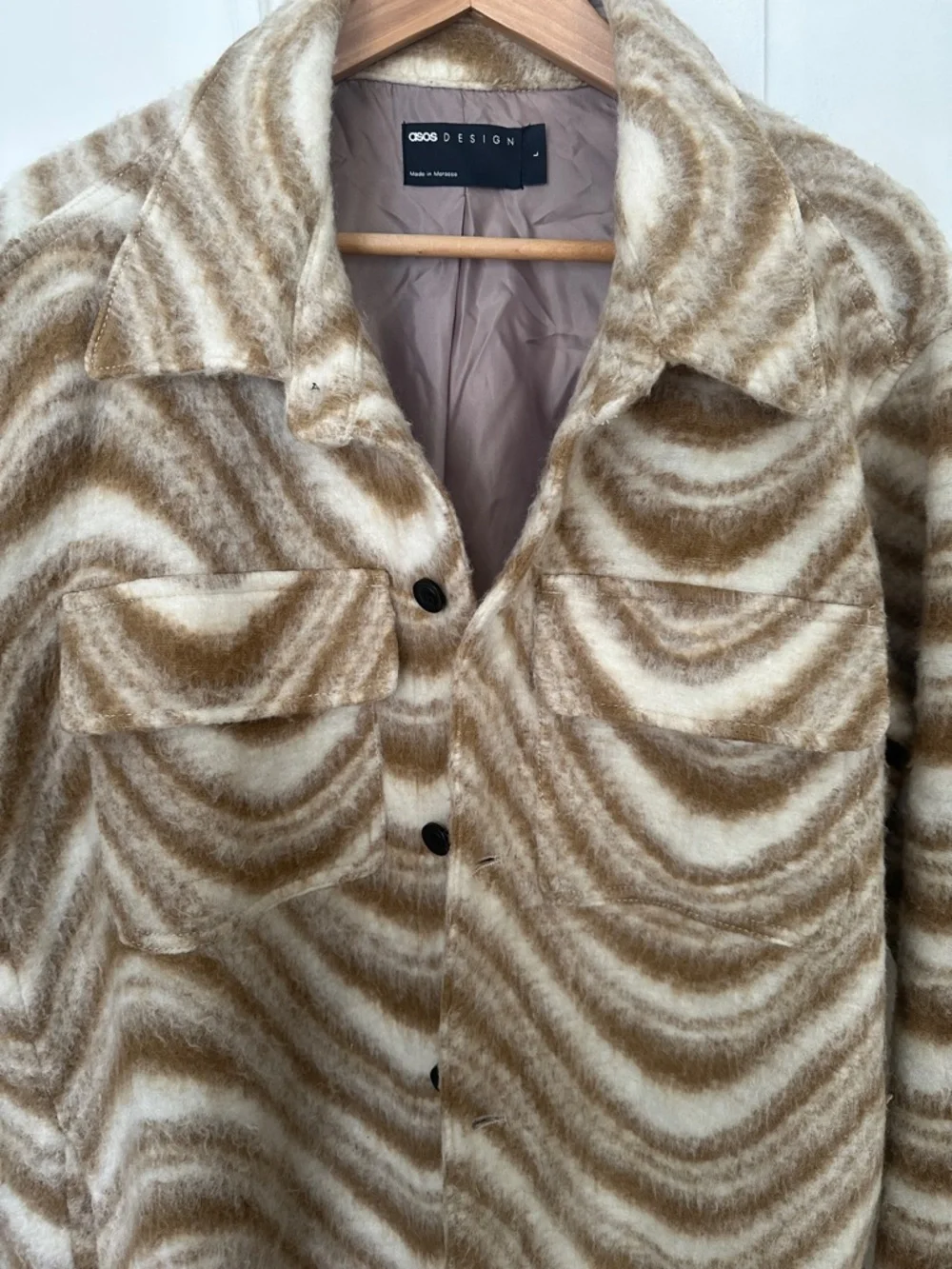 Asos design Oversized Brown & Cream Patterned Wool-Blend Shacket - Picture 2 of 9